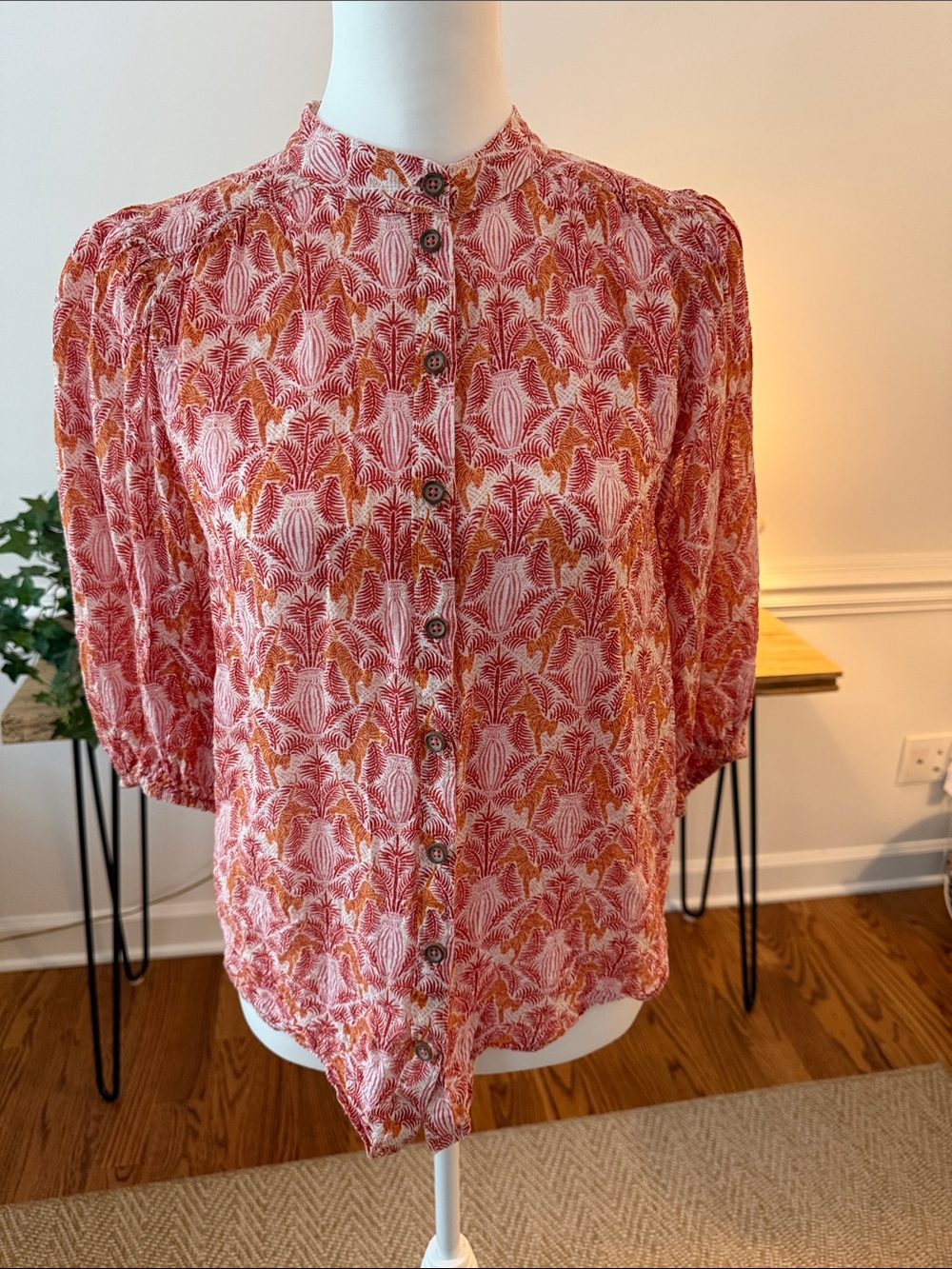 EUC Maeve by Anthropologie Women's Asian print in Coral, pink/orange. Sz 8